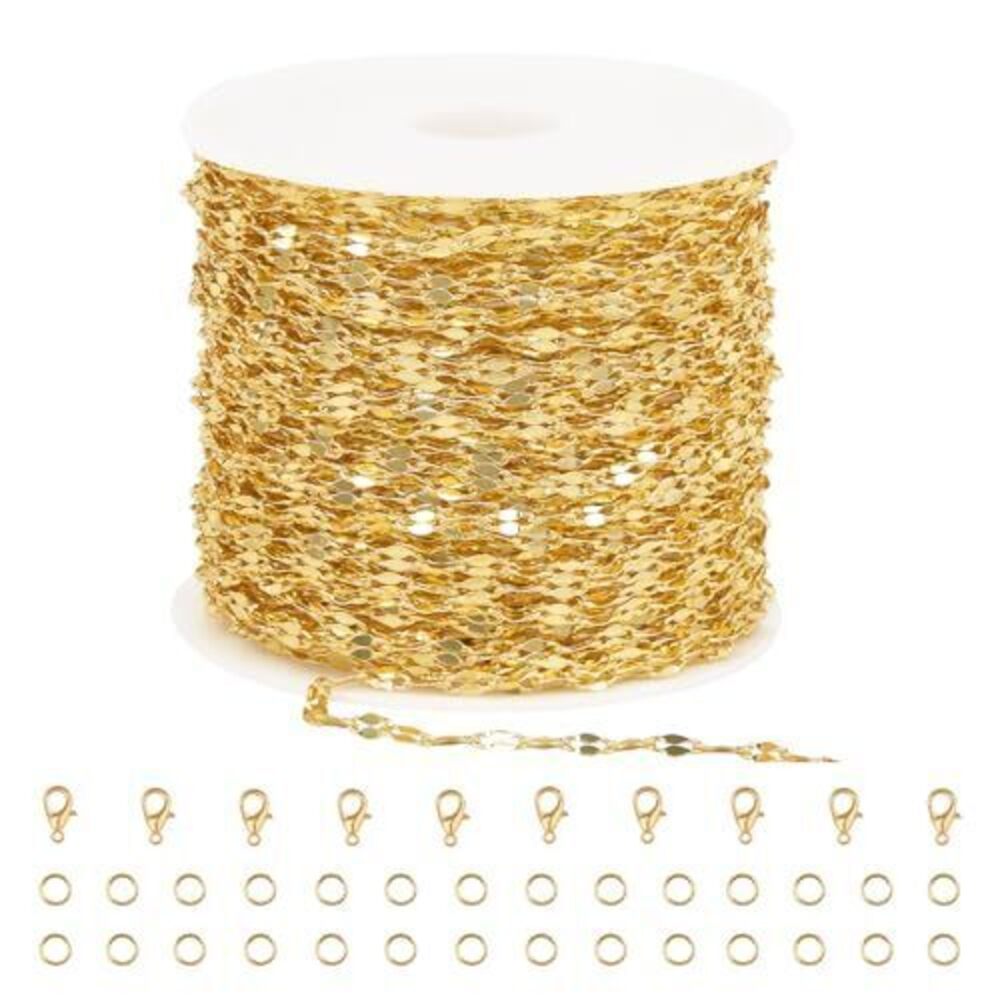 2091 33 Feet 18K Gold PVD Plated Stainless Steel Lip Chains for Jewelry